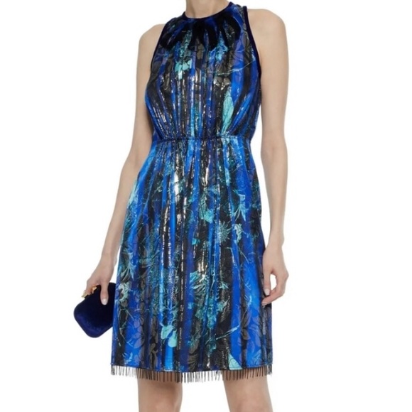 Elie Tahari Demitria Metallic Floral Print Dress - Picture 7 of 11